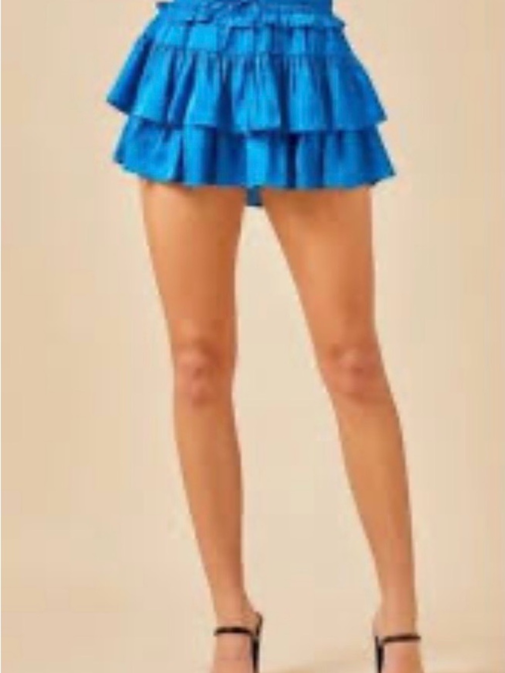 Aqua Blue Iridescent Ruffled Mini Skort, high-waisted, elastic smocked band S